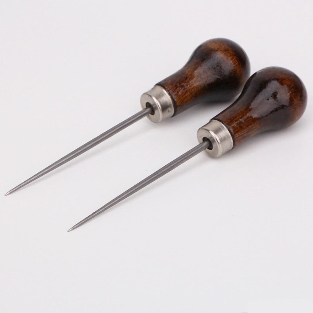 2 Pcs Massief Houten Handvat Drillable Priem Leather Craft Doek Professionele Stiksels Naaien Reparatie Tools