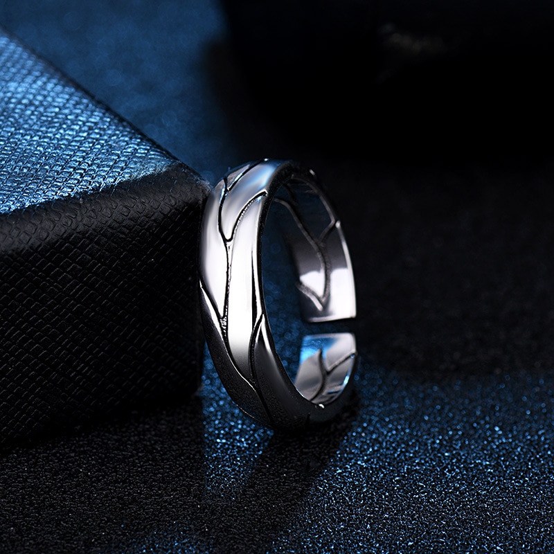 Crack Gegraveerde Rvs Ring Mannen Verstelbare Eenvoudige Opening Klassieke Ringen Voor Mannen Rock Engagement Band Mode-sieraden