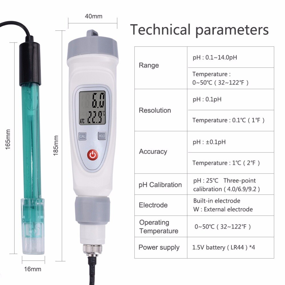 Portable Digital Water Tester Pen PH Meter Water Test Pen PH-20W External Connection Electrode Tester