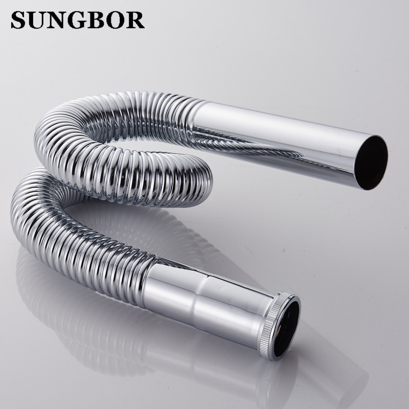 37-77cm Kitchen Sewer Pipe Flexible Bathroom Sink Drains Downcomer Wash Basin Electroplated Plumbing Hose Pipe Tube XSG-123