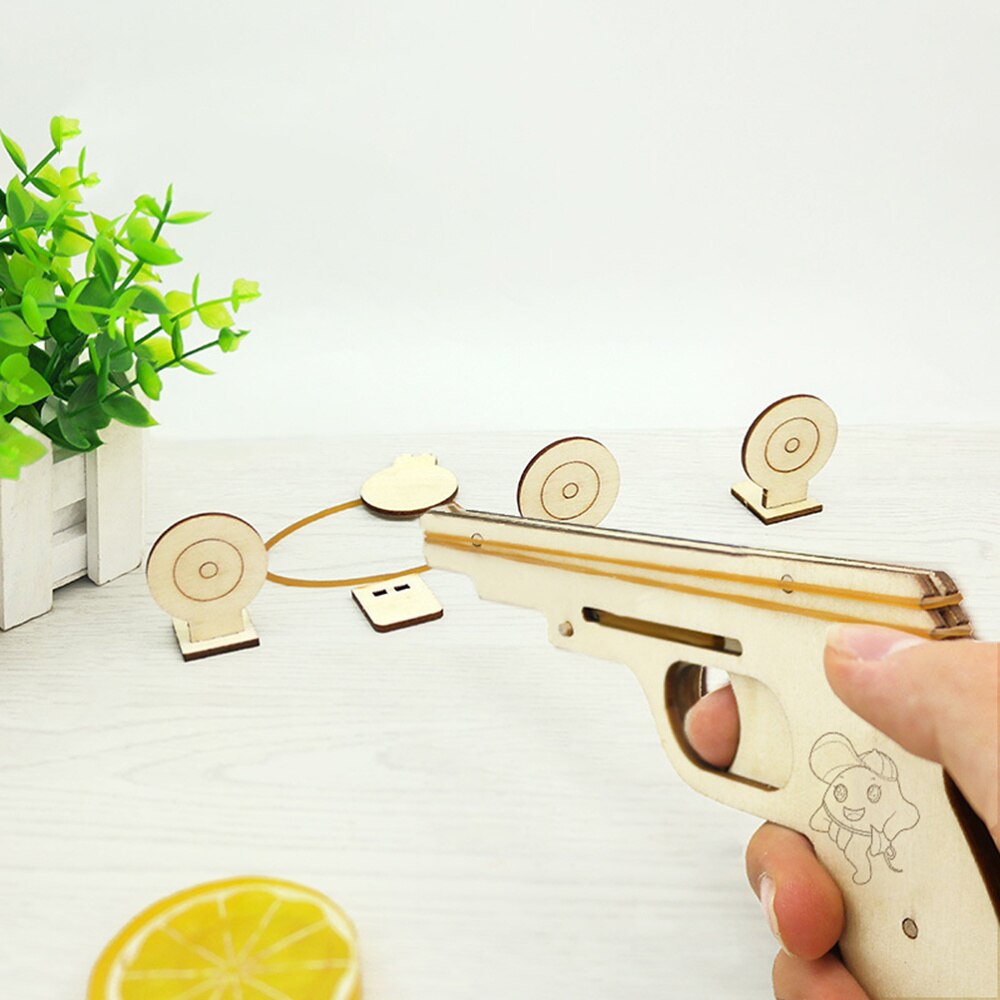 1 Set Rubber Band Shooter Retro Classic Wooden Assembled Launcher for Students Children