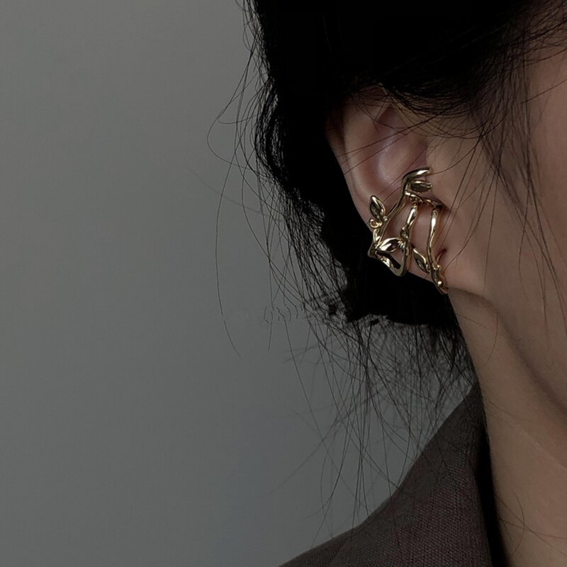 HUANZHI Rose Gold Metal Flower Leaf Clip Earring Earrings for Women Girls Wedding