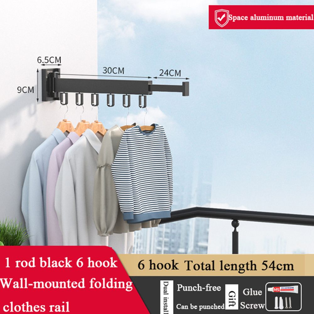 Retractable Folding Clothes Hanger Wall Mount Cloth Drying Rack Home Clothesline Indoor Outdoor Space Saving Clothesline: 1