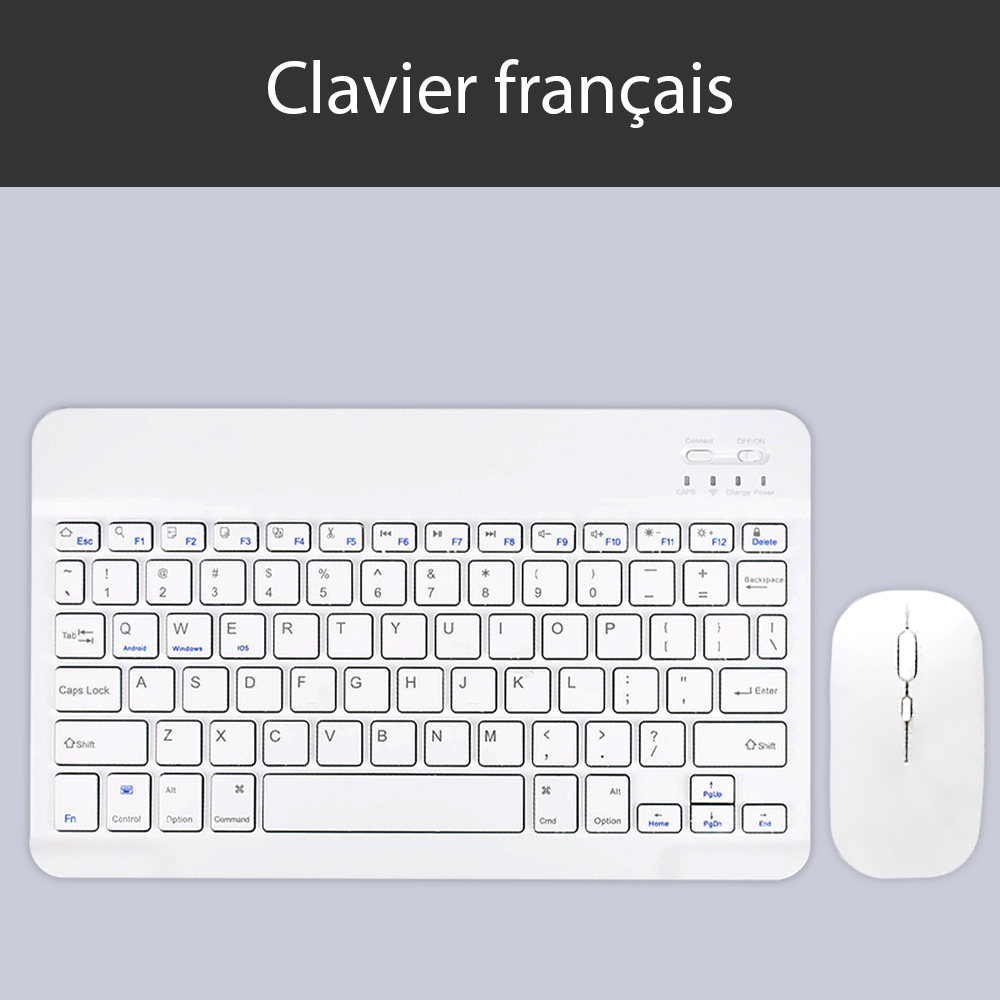 Für Android Ios Windows Bluetooth Wireless Tastatur Weiß Extra lange Standby-Tablet-Tastatur und Maus mit One-Click-Schalter: WHITE