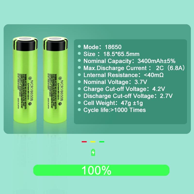 JOUYM 100% Original 18650 Battery NCR18650B 3.7v 3400mAh Lithium Rechargeable Battery For Flashlight Batteries