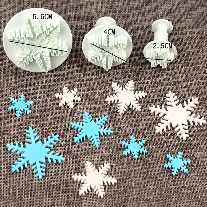 3 Stks/set Sneeuwvlok Fondant Cake Decorating Plunger Sugarcraft Cutter Mold Gereedschap Kerst Cake Decorating Gereedschap