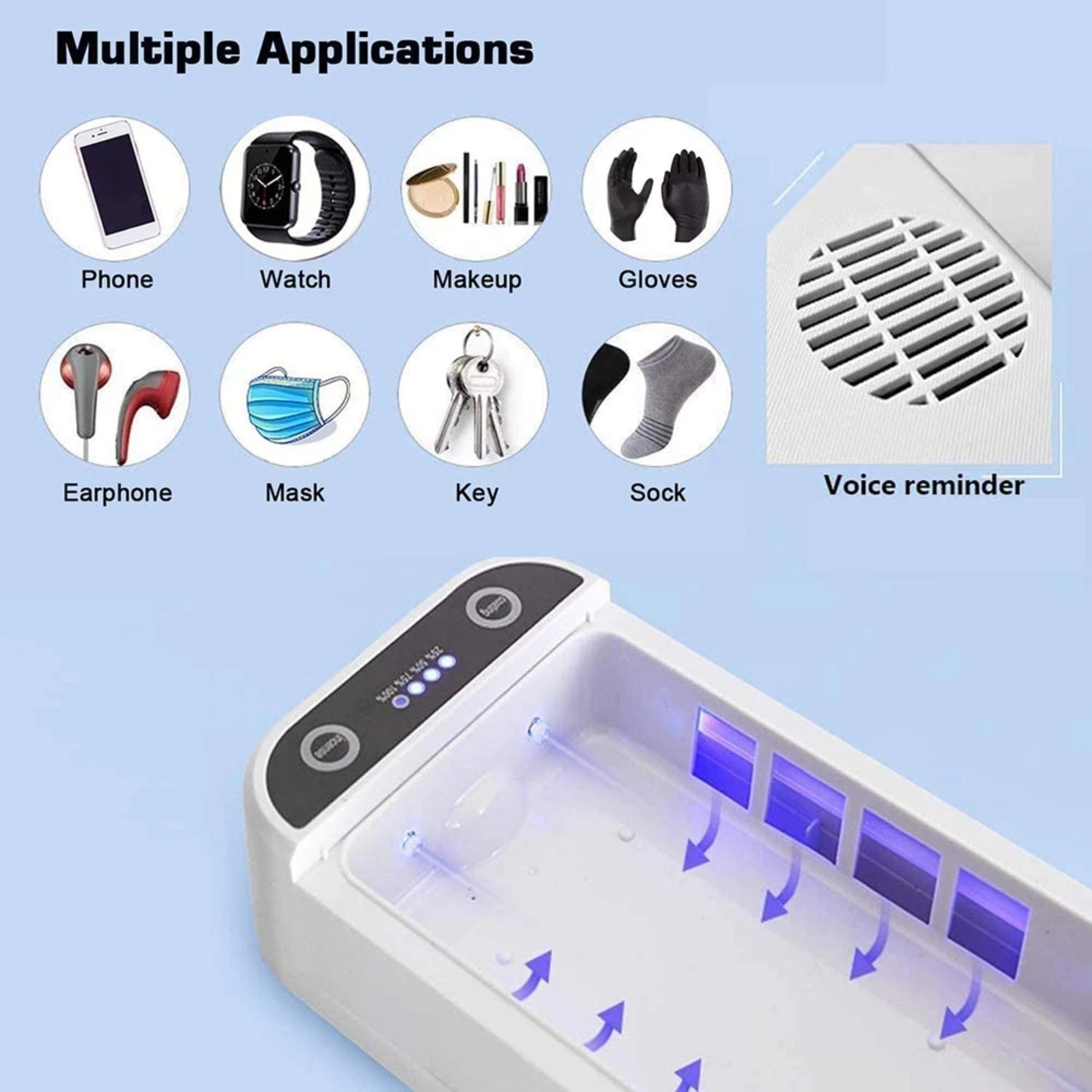 Esterilizador de lámpara UV multifunción portátil, desinfección ultravioleta USB, armario esterilizador, máscara, reloj, joyería para teléfono de 6 pulgadas