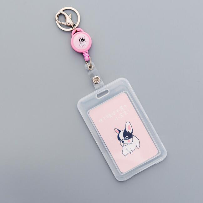 Llavero transparente para mujer, funda de plástico con carretes de placa retráctil, porta tarjetas: pink