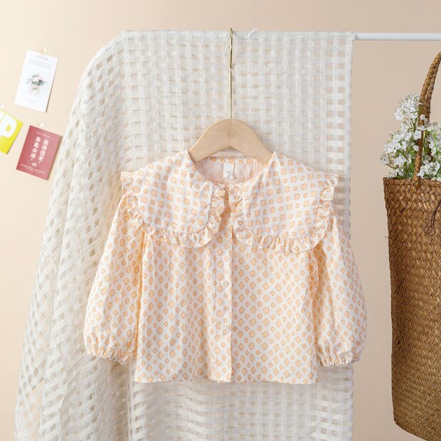 Shirts Single Breasted O-hals Kraag Volledige Mouw Regelmatige Lengte Print Comfortabele Zachte Licht Smart Lente Kinderen Meisjes: YELLOW / 3T