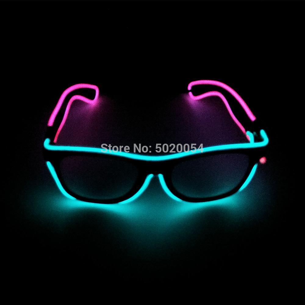 Glasögon män el tråd glödande glasögon mörkerseende lyser upp blinkande glasögon led glasögon: Transparentblå-rosa