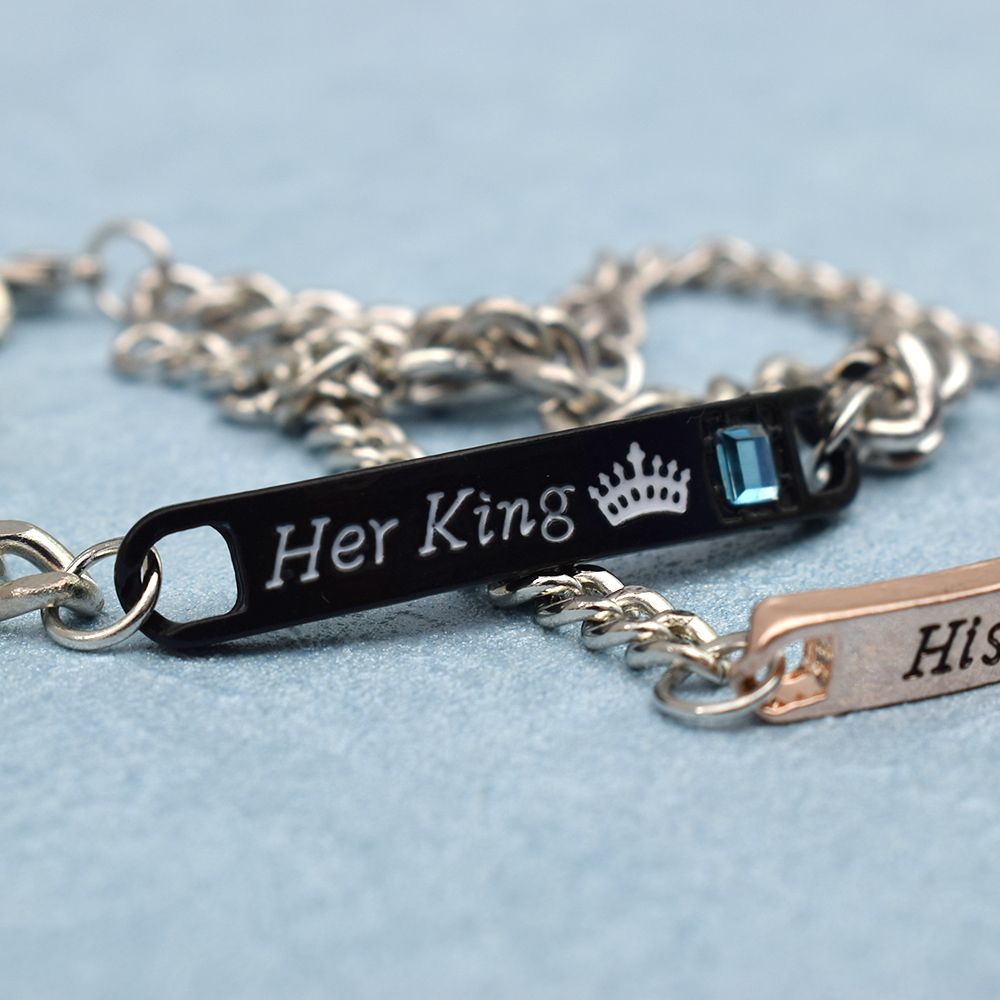 2 estilo sua rainha seu rei preto rosa cor de ouro feminino masculino corrente de cristal casal pulseira para homem femmo nas mãos jóias