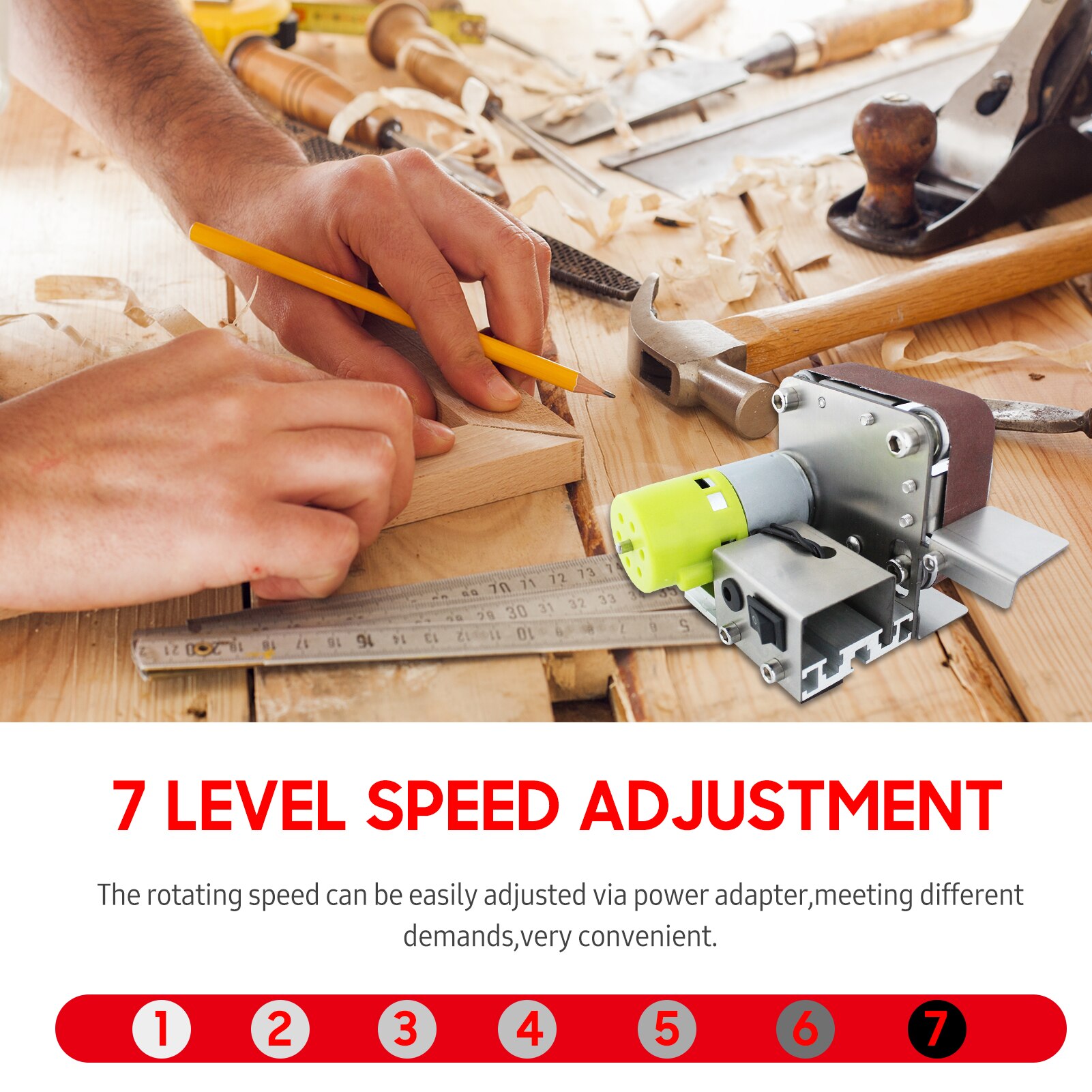 Mini Belt Sander Electric Sanding Polishing Grinding Machine 7 Variable Speed with 10 Sanding Belts for Polishing Wood Acrylic