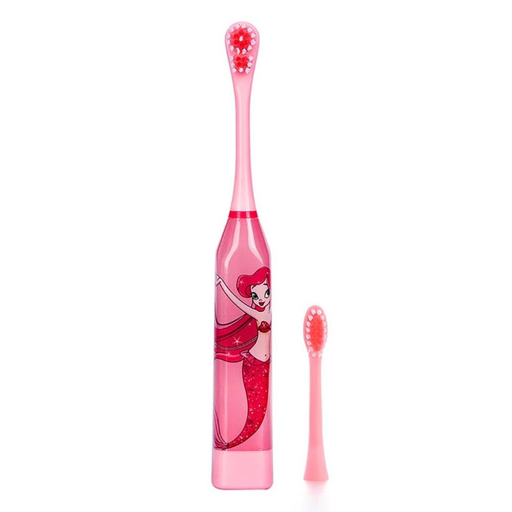 Elektrische kindertandenborstel, kindertandenborstel, peutertandenborstel, dubbelzijdige tandenborstelkoppen met 2 stuks kop, cartoonpatroon: Roze