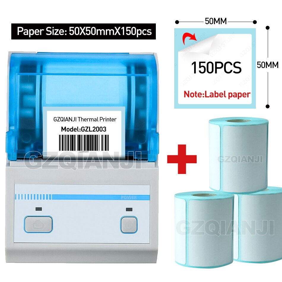 2inch Pos Label Printer USB+Bluetooth Barcode Generated Printing Edit Android Tablet with MHT Lable App Thermal Printer GZL2003: add 3 50 50 150pcs / UK Plug