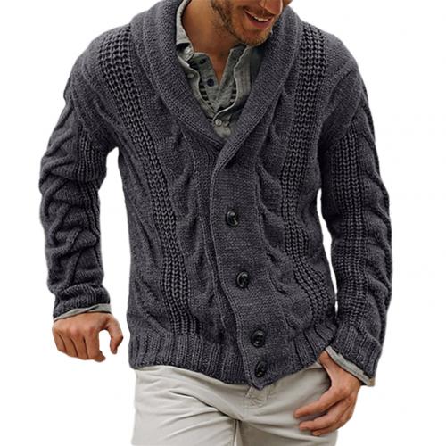 Décontracté hommes hiver à manches longues torsion tricoté manteau hiver automne hommes couleur unie tricoté pull boutons Cardigan veste manteau: Dark Gray / S