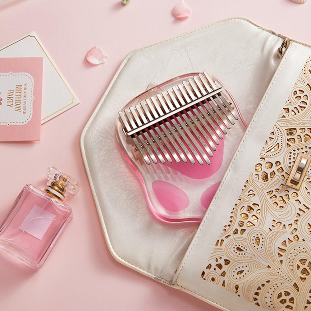 17 Keys Kalimba Thumb Piano Cat Paw Portable Transparent Acrylic Mbira with Tuning Hammer Bag