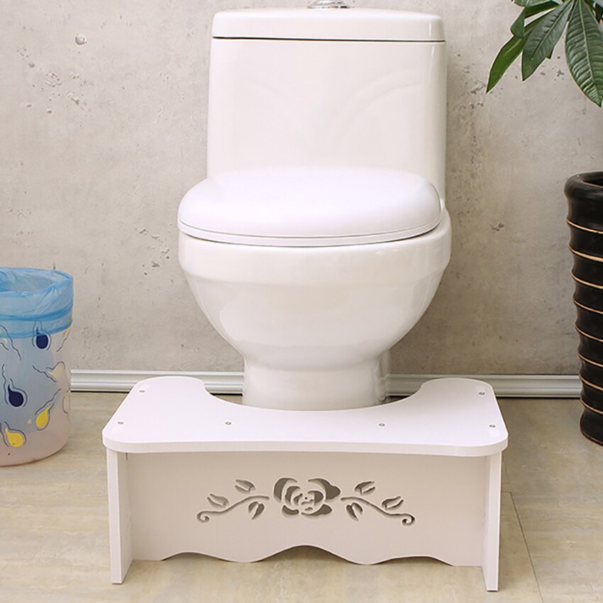 Badkamer Wc Kruk, 17.5Cm Hoogte, Hout Plastic Kraken Wc Kruk Met Holle Rose, Herten Patroon, wit