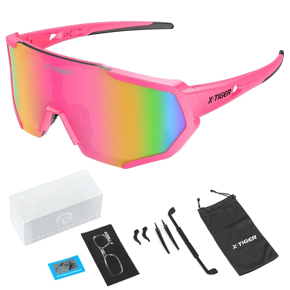 X-tiger landsvägscykel polariserade cykelglasögon  uv400 herr- och damglasögon utomhussporter landsväg mtb cykel ridglasögon solglasögon: Lila