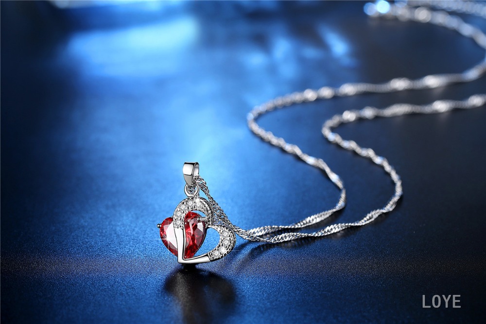 Rød / lilla / hvid krystal afrikanske smykkesæt 925 sølv hjerte rhinestone brude halskæde øreringe til kvinder jul