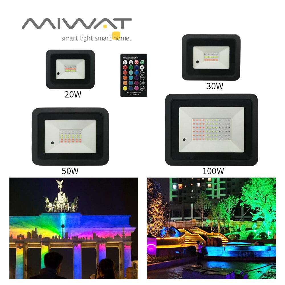 110v/220v rgb ledet flomlys  ip68 utendørs rgb flomlys belysning 20w 30w 50w 100w veggvasker lampe reflektor hage søkelyset