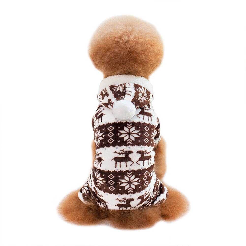 Ropa con estampado de algodón para perro mascota cálido, Mono para cachorro, Sudadera con capucha, ropa para perros que mantienen el calor: coffee / XXL