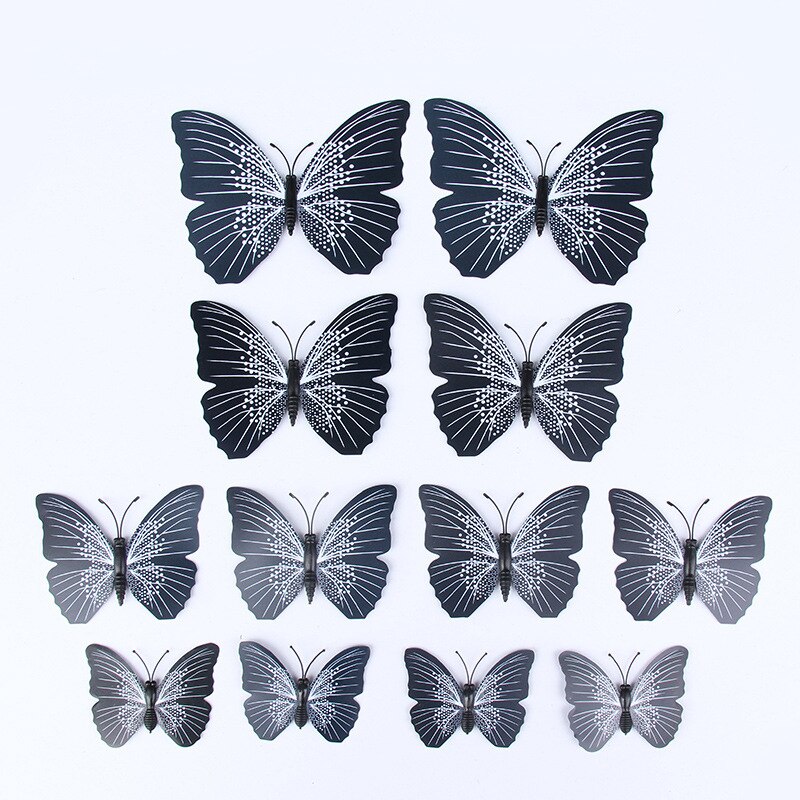 12 stücke Doppel Schicht Einzigen Schicht 3D Schmetterling Zauberstab Aufkleber auf der Zauberstab Heimat Dekor Schmetterling für Dekoration Magnet Kühlschrank aufkleber: Single Schicht Schwarz