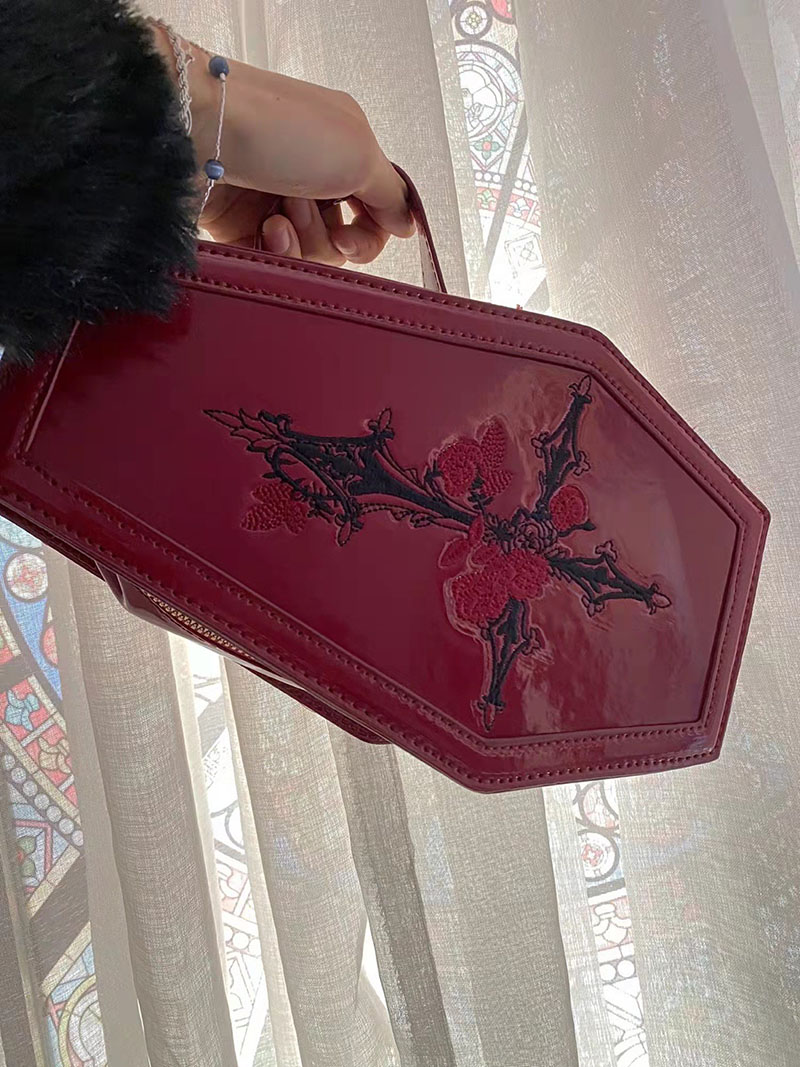 Harajuku Gothic Coffin Shape Purses and Handbags for Women Embroidered Cross Rose Dark Lolita Chain Crossbody Bag Punk Box