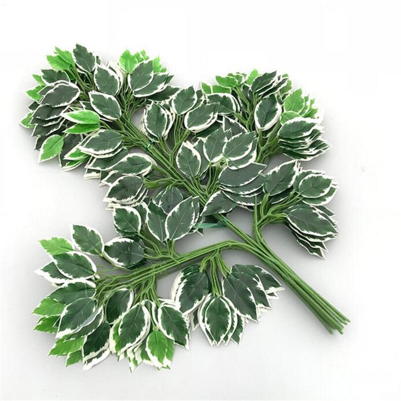 24pcs Banyan Boom Leaf Tak Kunstmatige Greenery Plant Berk Stem: white green 65cm