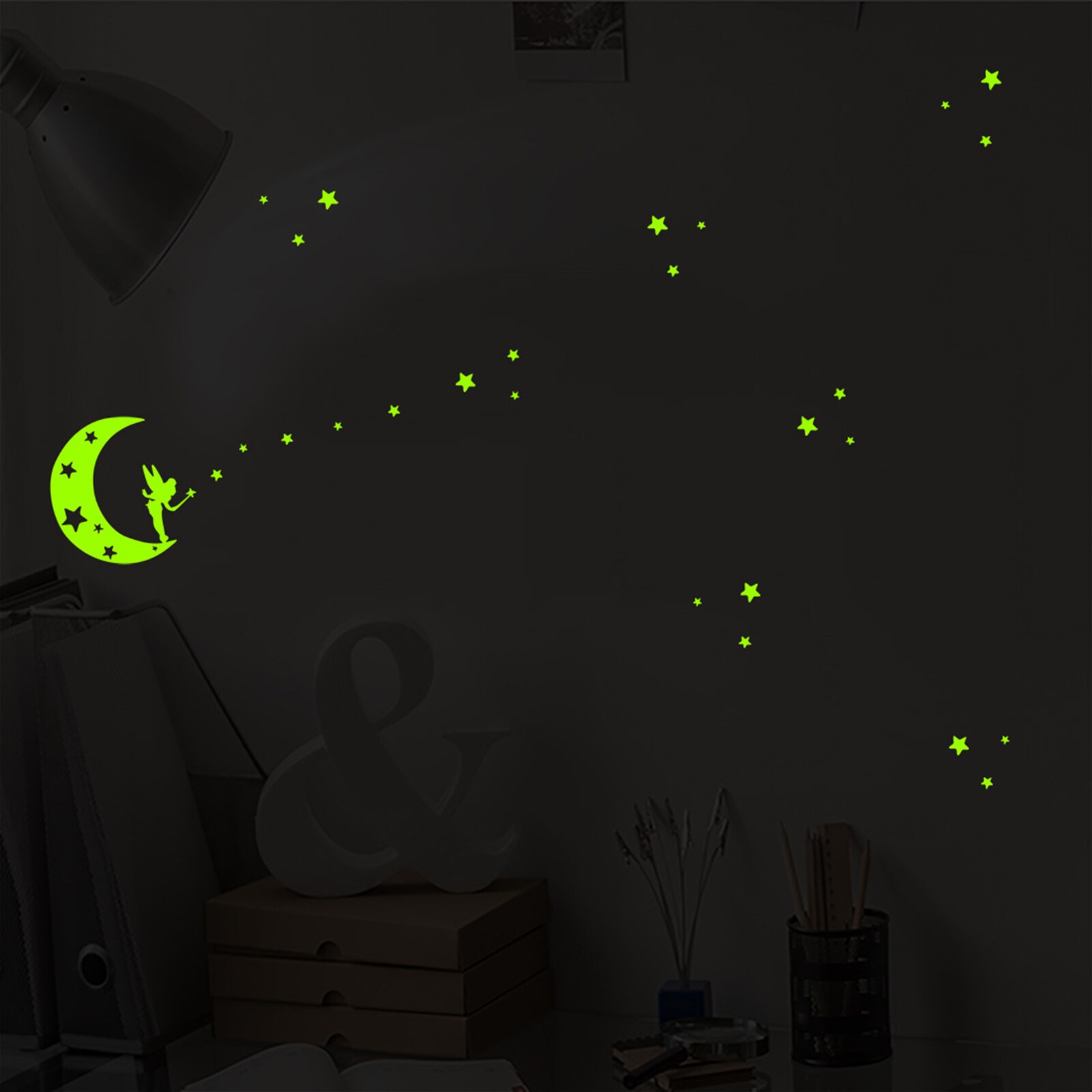 Fluorescent Wall Stickers Glow In The Dark Removable Self-adhesive Stars Moon Angel Luminous Wall Decal for Kids Bedroom J99