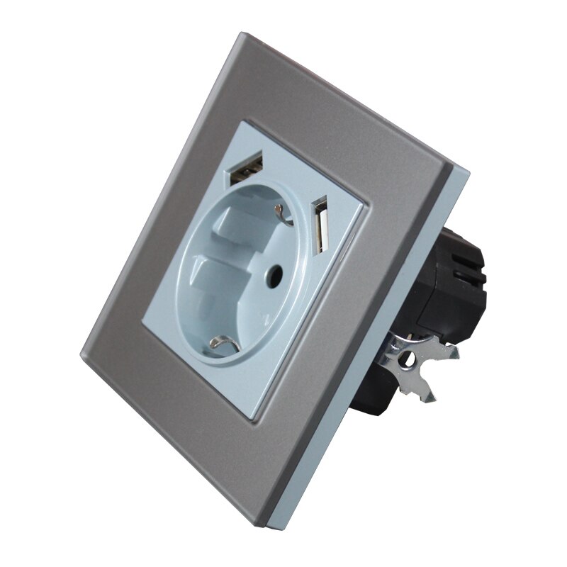 Usb Stopcontact Voor Telefoon Lading Dubbele Usb-poort 5V 2A Usb Electrique Outlet Usb Murale grey Kleur F1-01HH: Grey color