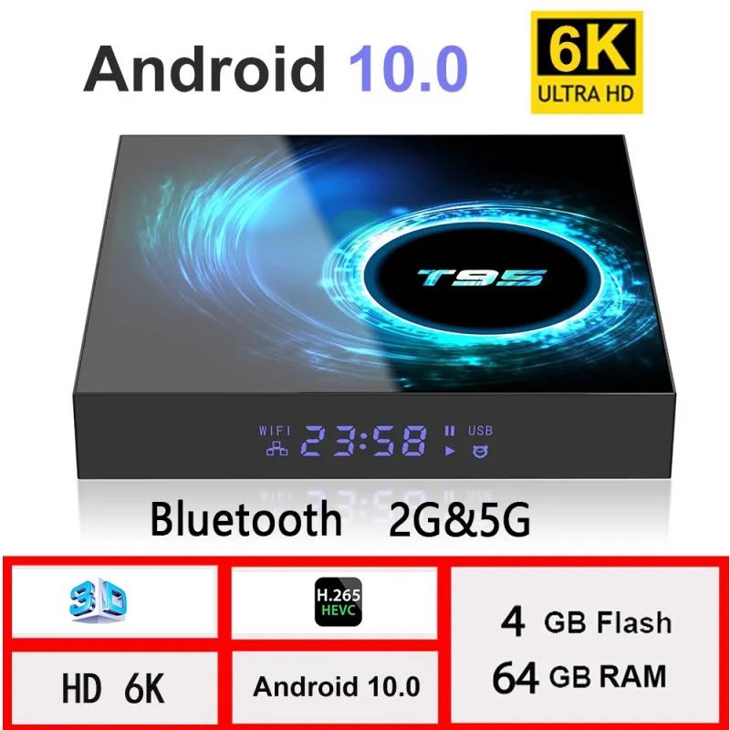 T95 Android 10 Smart TV Box, 6K, HD, Set Top, suporta vários vídeos, formatos, multimídia, PK X96 Plus, 128GB, 4G, 5G, WiFi, BT 5.0