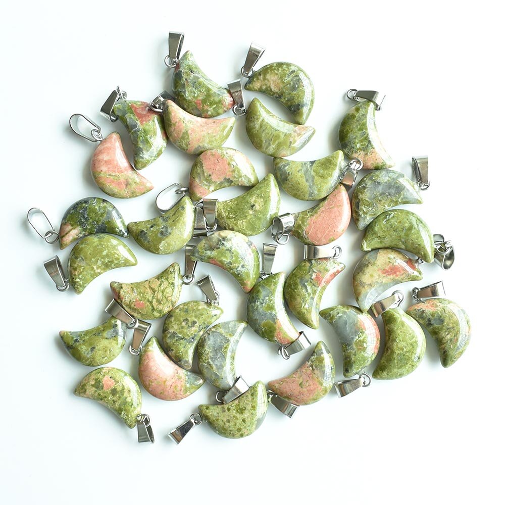 assorted natural stone crescent moon shape charms pendants for DIY jewelry making 24pcs/lot free