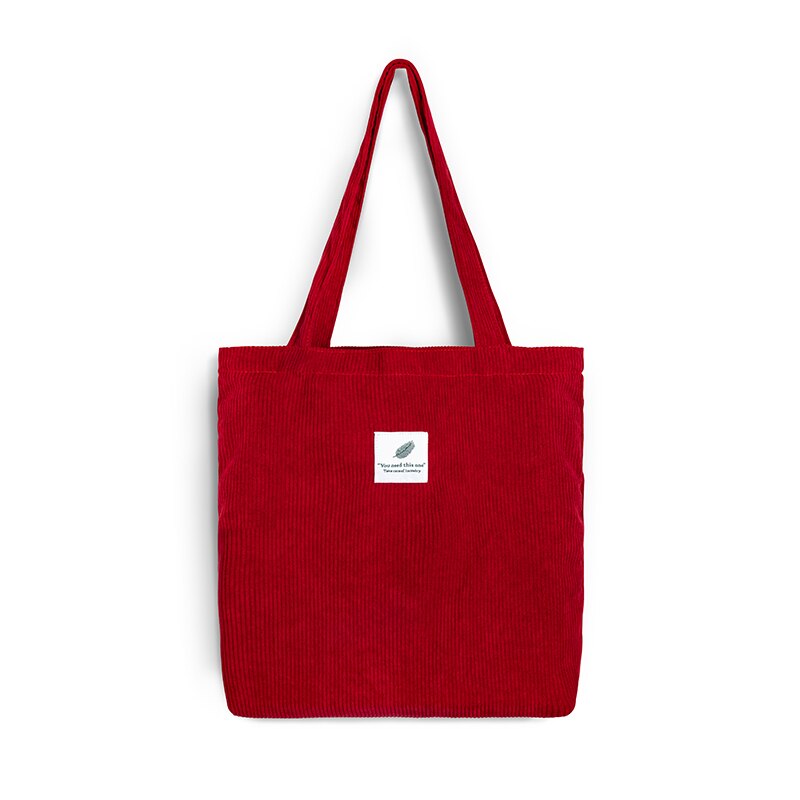 Vrouwen Corduroy Canvas Tote Handtas Vrouwelijke Doek Schoudertassen Jonge Dames Toevallige Boodschappentas Meisjes Herbruikbare Zakken Vouwen: Bordeaux Red