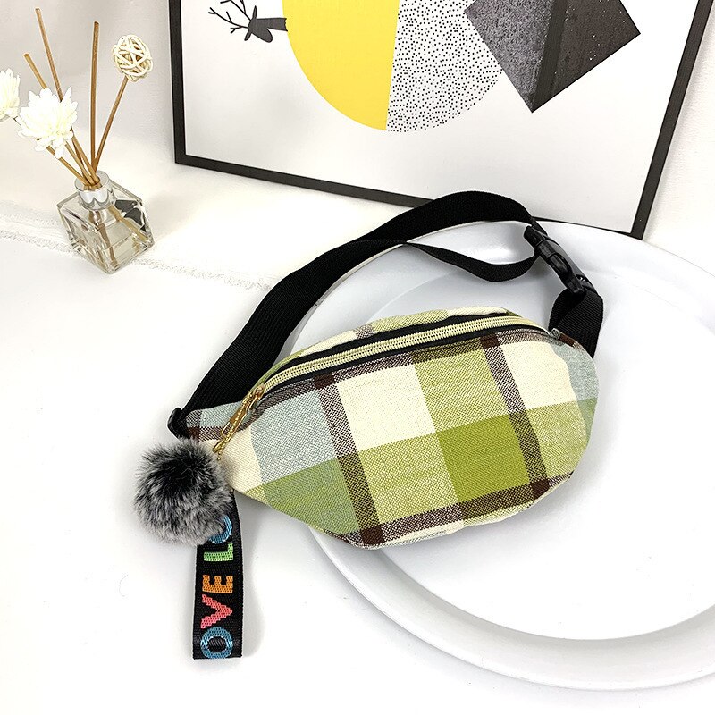 Bolsos De Hombro Para Hombre, bolso De verano Para mujer, bolso De cintura, bolso De pecho con abalorio De Bola De Pelo salvaje a la , a cuadros multicolor: Verde claro