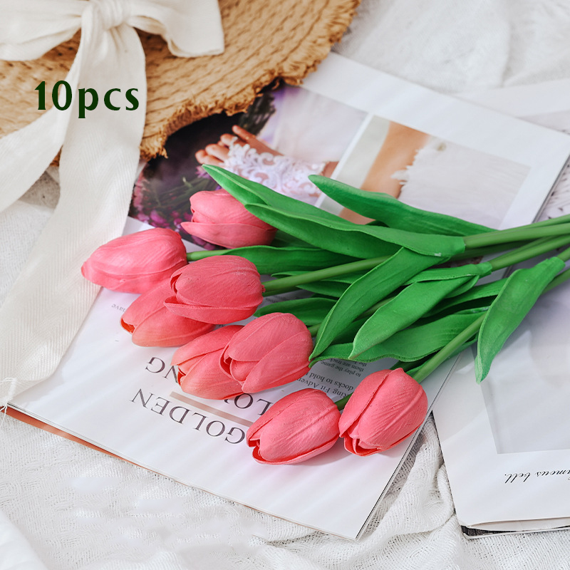 10 stk kunstig tulipanbukett hjem hagedekorasjon bukett bryllup brudebukett festlig fest håndverk vase plantedekorasjoner: Rosa