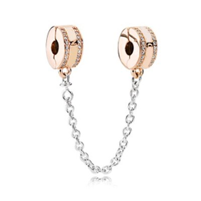 NUOVO 100% 925 Sterling Silver 1:1 Autentico Charm In Oro Rosa Margherite di Cuore-A Forma di Coniglio In Rilievo Clip di Sicurezza Della Catena di Sicurezza: Black