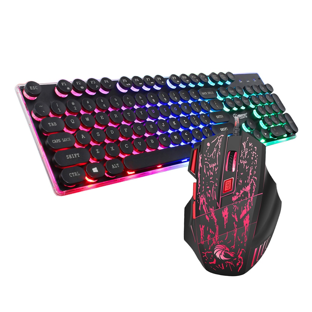 Gaming Mouse Keyboard Round Key Backlit Keyboard Multi-color 7 Buttons Mouse