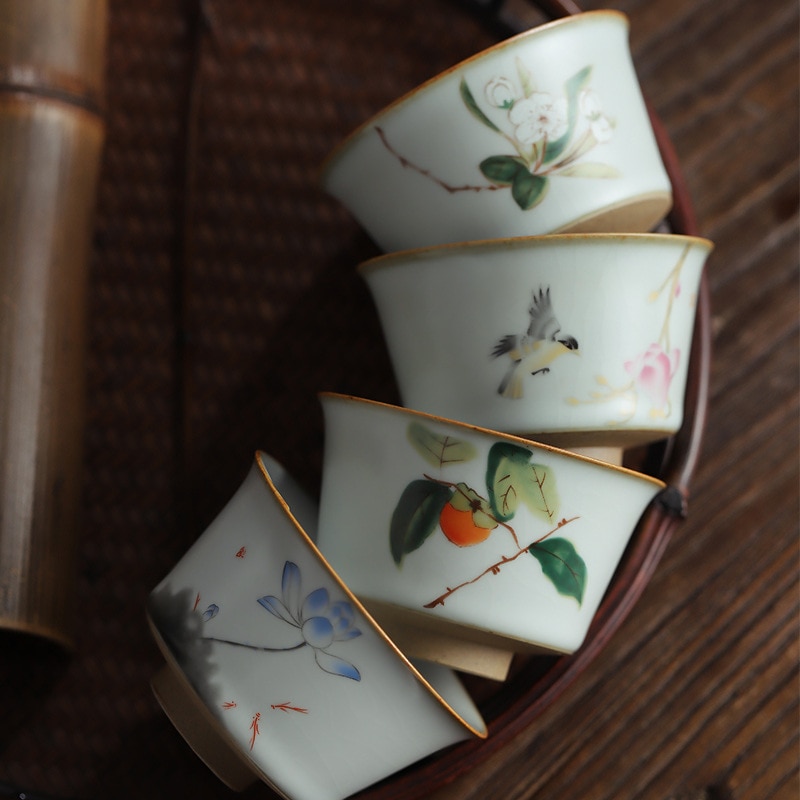 Tazón de té Personal para el hogar, taza maestra hecha a mano, taza de té de cerámica Retro de porcelana ru-china, artículos de gres para té, tazas de té