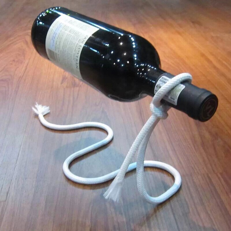 Magisk vinflaskeholder flydende i luften stål link kæde hjem opbevaring rack ophæng lasso reb vinflaske holder