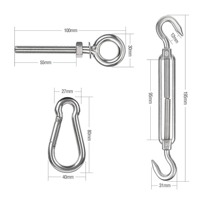 10Pcs 304 Stainless Steel M8 Heavy Duty Sun Shade Sail Fixing Kit Triple-Cornered Garden Patio Canopy Sunscreen Hardware