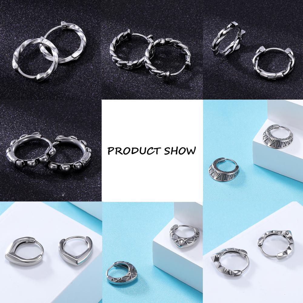 316L Stainless Steel Hoop Earrings Hip Hop Punk Rock Earrings for Men Women Retro Gothic Circle Round Earrings Skull