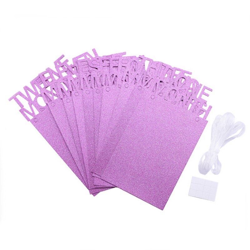 12 måneders fotoramme banner glitterpapir 1st børnefødselsdagsfest hængende dekoration håndværkspapir baby shower forsyninger 13 designs: Glitterrosa