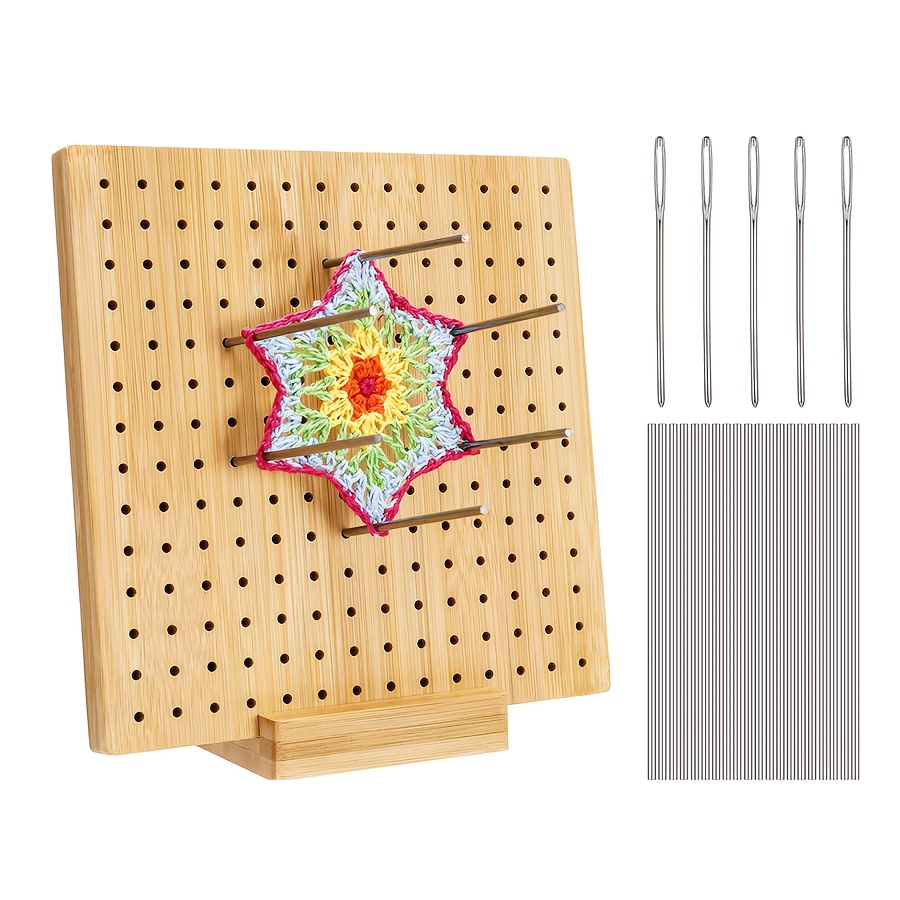 1Set Houten Blokkeerbord Oma Vierkant Gehaakt Bord Crafting Met Blokkeermat Blokkeerbord Voor Breien Gehaakt