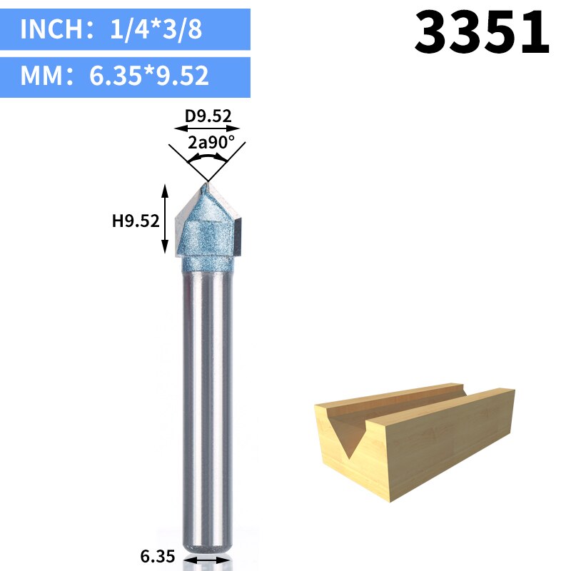 HUHAO 1 Uds 1/2 "1/4" vástago fresas de enrutador de grado Industrial para madera 90 Deg V tipo ranurado cortador de tungsteno herramienta de tallado de carpintería: 3351