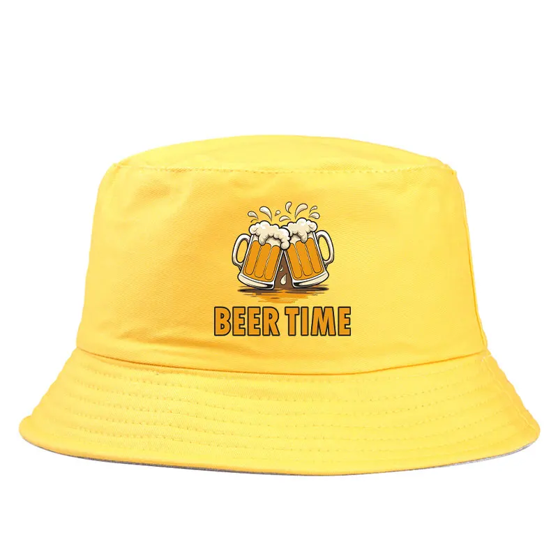 Beer Time Reversible Bucket Hat with Cheers Beer Mug Print Summer Fisherman Cap Men Women Outdoor Festival Beach Drinking Fun: Khaki