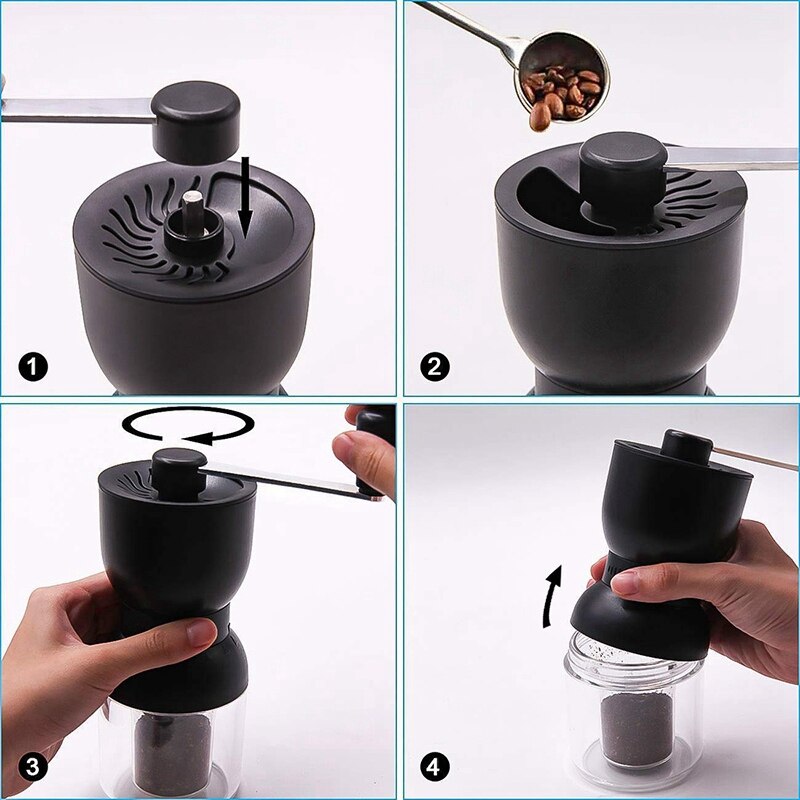 Manuel kaffekværn med keramiske grater, lhs håndkaffemølle med to beholdere, der kan justeres grove genopfyldelige låg