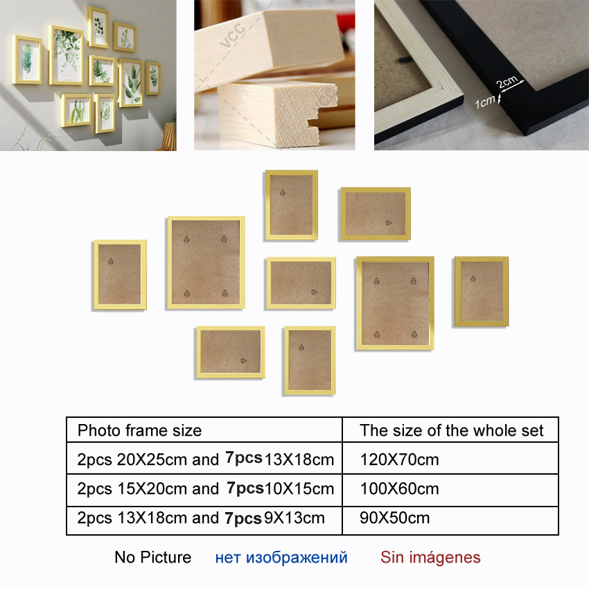 9 Stks/set Natuurlijke Hout Fotolijsten Muur Decor Fotolijst Voor Muur Opknoping Klassieke Houten Frame Voor Woonkamer Decoratie