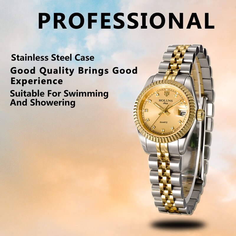 Holuns Women Watches Ladies Watch Top Brand Luxury Gold Role Classic Female Quartz Watch Diamond Waterproof Relogio Feminino