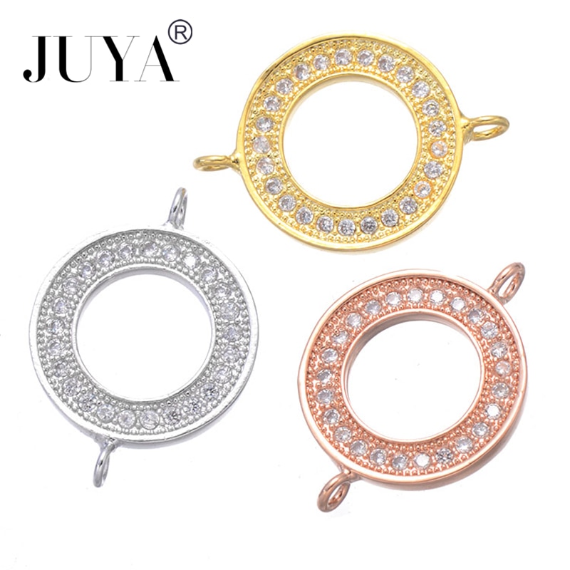 Supplies For Jewelry Copper Zircon Rhinestone Simple Round Circle Connectors For DIY Bracelets Necklaces Earrings Jewelry Making