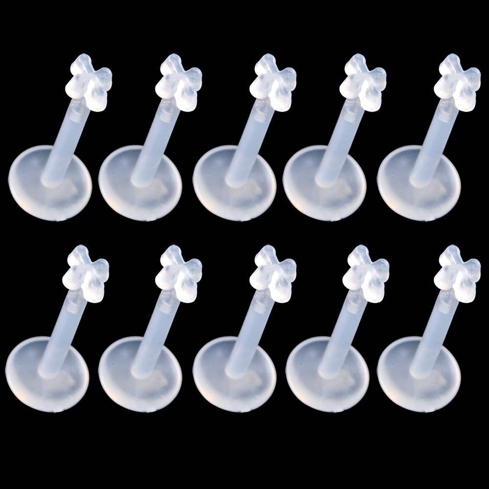 Helder acryl oor tragus helix kraakbeen piercing bioflex flexibele labret houder lip stud acryl basic piercing lichaamssieraden: Black / Puur Goud Kleur